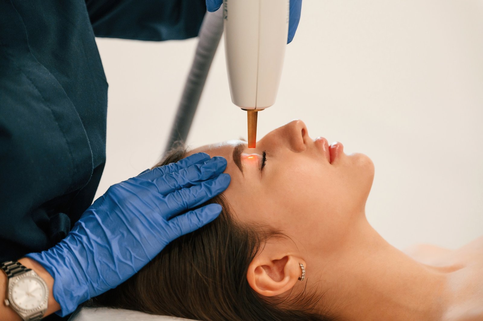 Conception of beauty. Getting photo rejuvenation procedure at cosmetology clinic